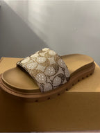 Coach Brynn Crystal Slide Sandals Signature Jacquard Tan Women's SIZE 7