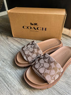 Coach Brynn Crystal Slide Sandals Signature Jacquard Tan Women's SIZE 7