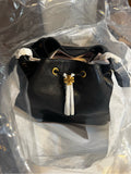 Tory Burch Large Black Quilted Charlie Leather Drawstring Bucket Bag