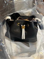 Tory Burch Large Black Quilted Charlie Leather Drawstring Bucket Bag