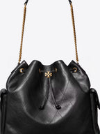 Tory Burch Large Black Quilted Charlie Leather Drawstring Bucket Bag