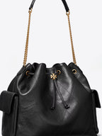 Tory Burch Large Black Quilted Charlie Leather Drawstring Bucket Bag