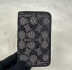 Coach Essential Slim Card Case — Black Crystal Signature Jacquard CCD16 NWT