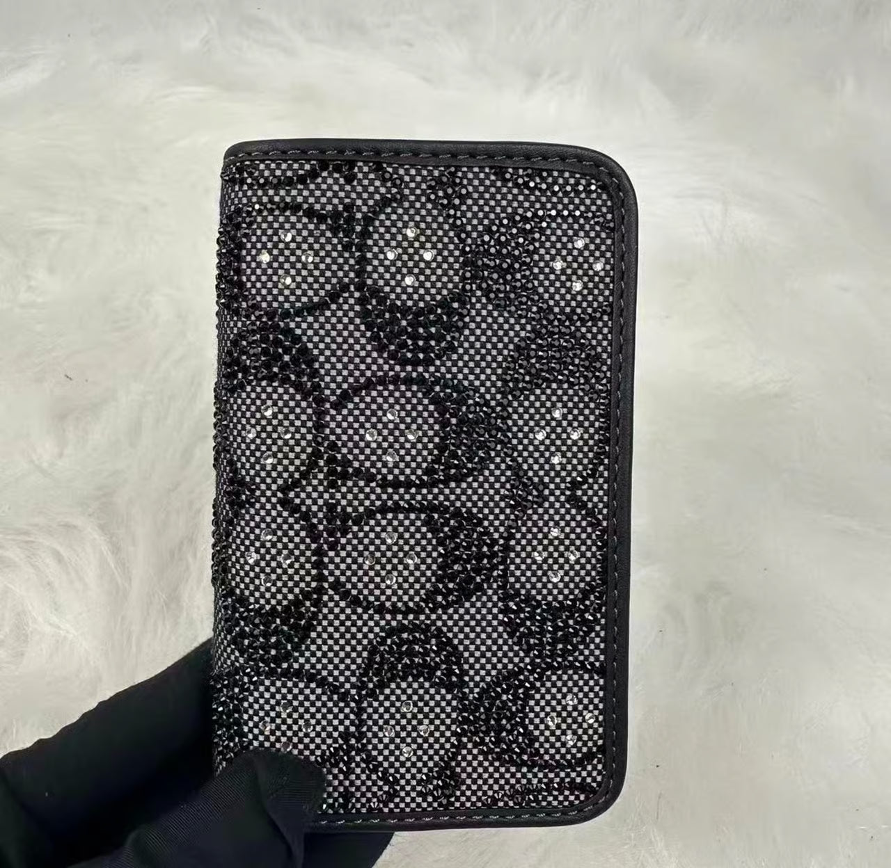 Coach Essential Slim Card Case — Black Crystal Signature Jacquard CCD16 NWT