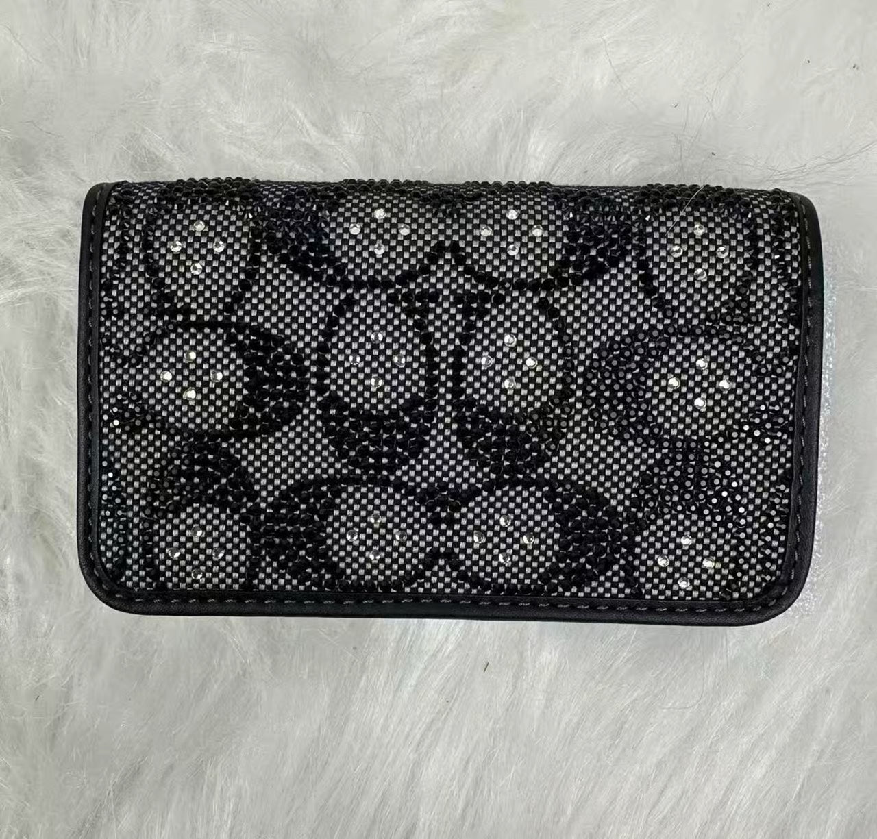 Coach Essential Slim Card Case — Black Crystal Signature Jacquard CCD16 NWT