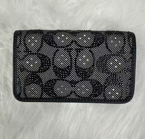 Coach Essential Slim Card Case — Black Crystal Signature Jacquard CCD16 NWT