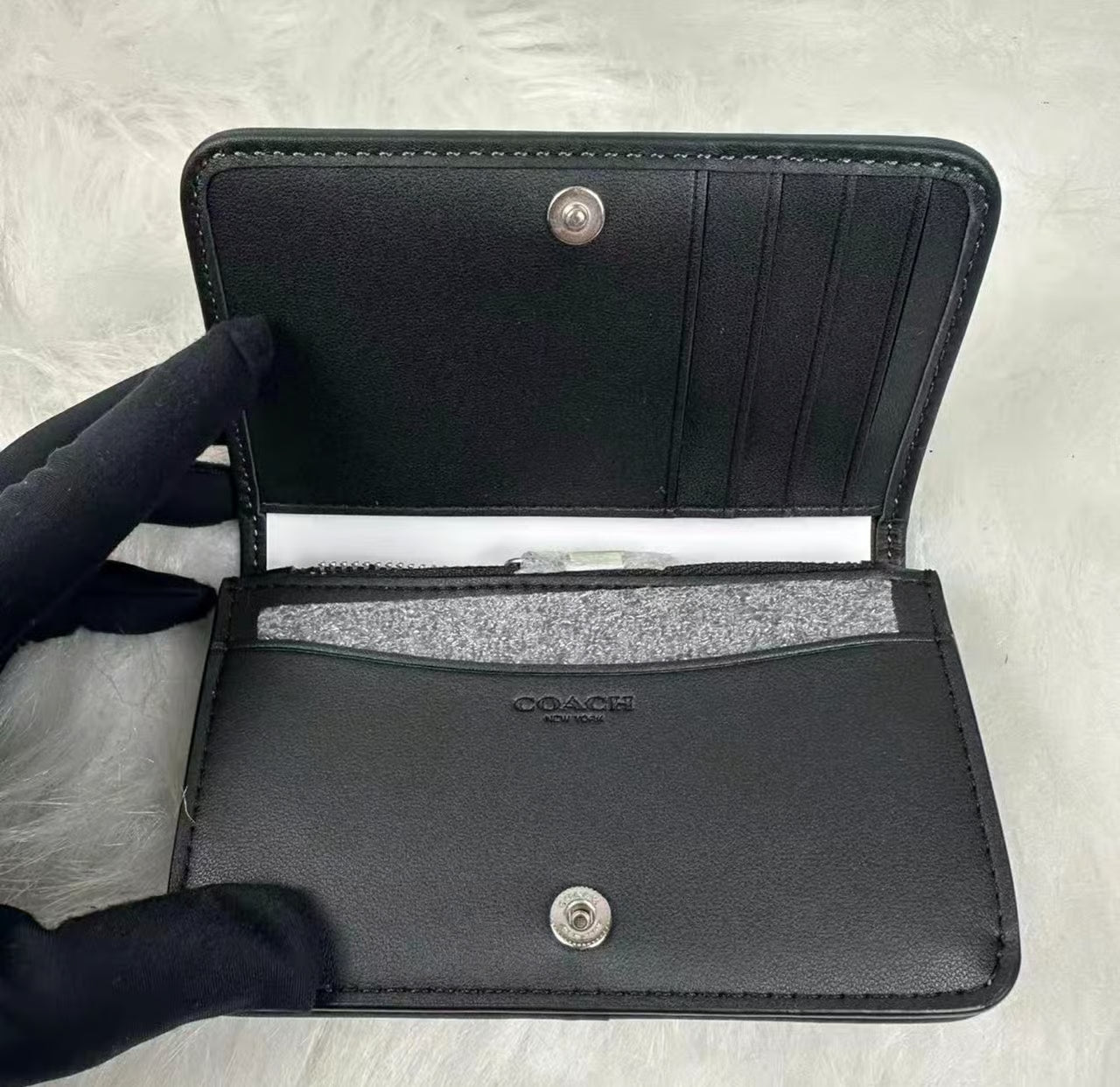 Coach Essential Slim Card Case — Black Crystal Signature Jacquard CCD16 NWT