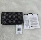 Coach Essential Slim Card Case — Black Crystal Signature Jacquard CCD16 NWT