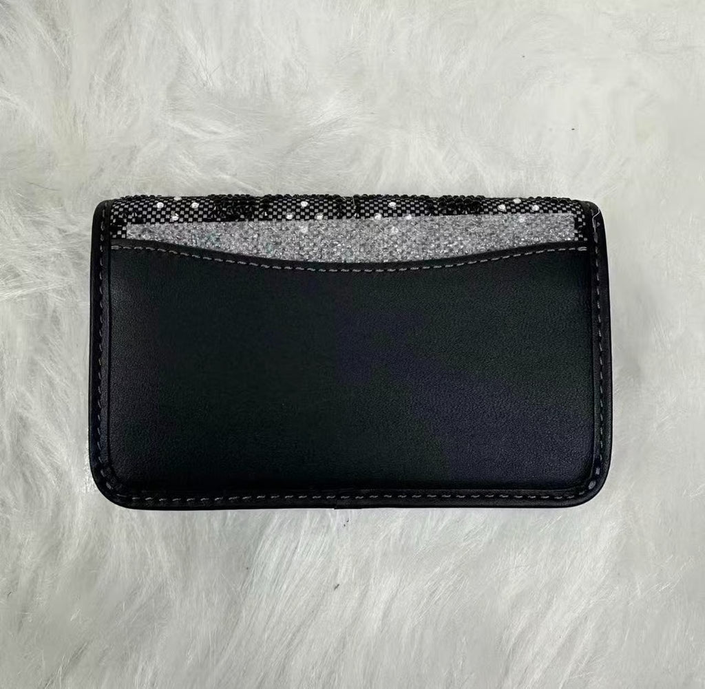 Coach Essential Slim Card Case — Black Crystal Signature Jacquard CCD16 NWT