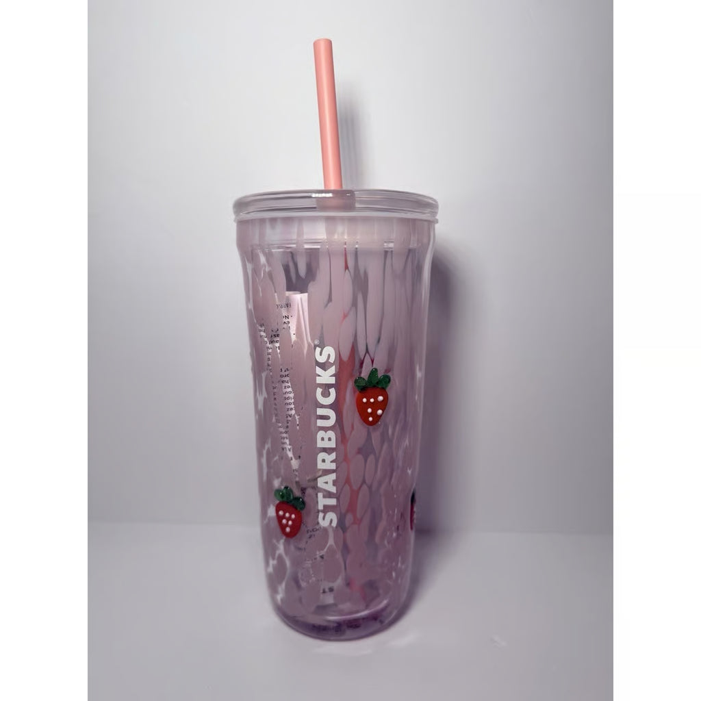 Starbucks Pink Vibes Pink Drink Strawberry Glass Cold Cup 16oz