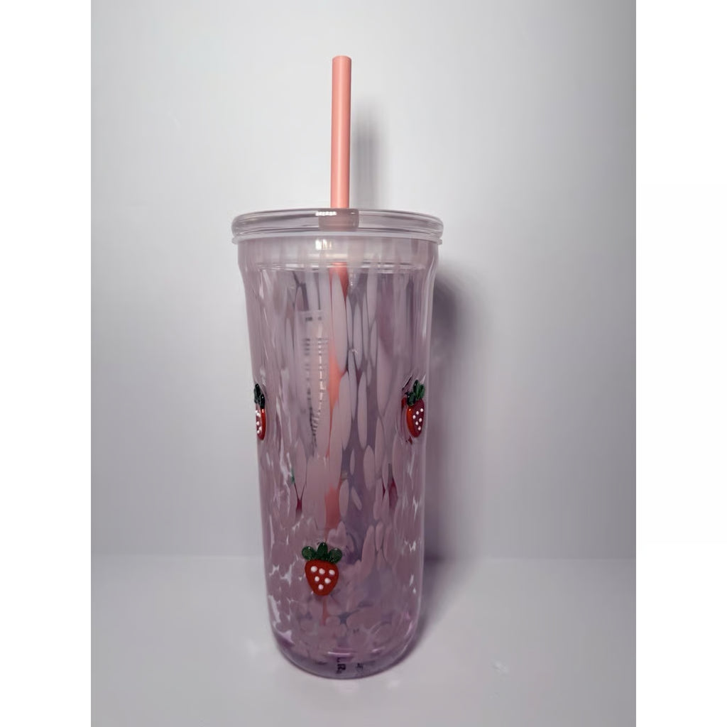 Starbucks Pink Vibes Pink Drink Strawberry Glass Cold Cup 16oz