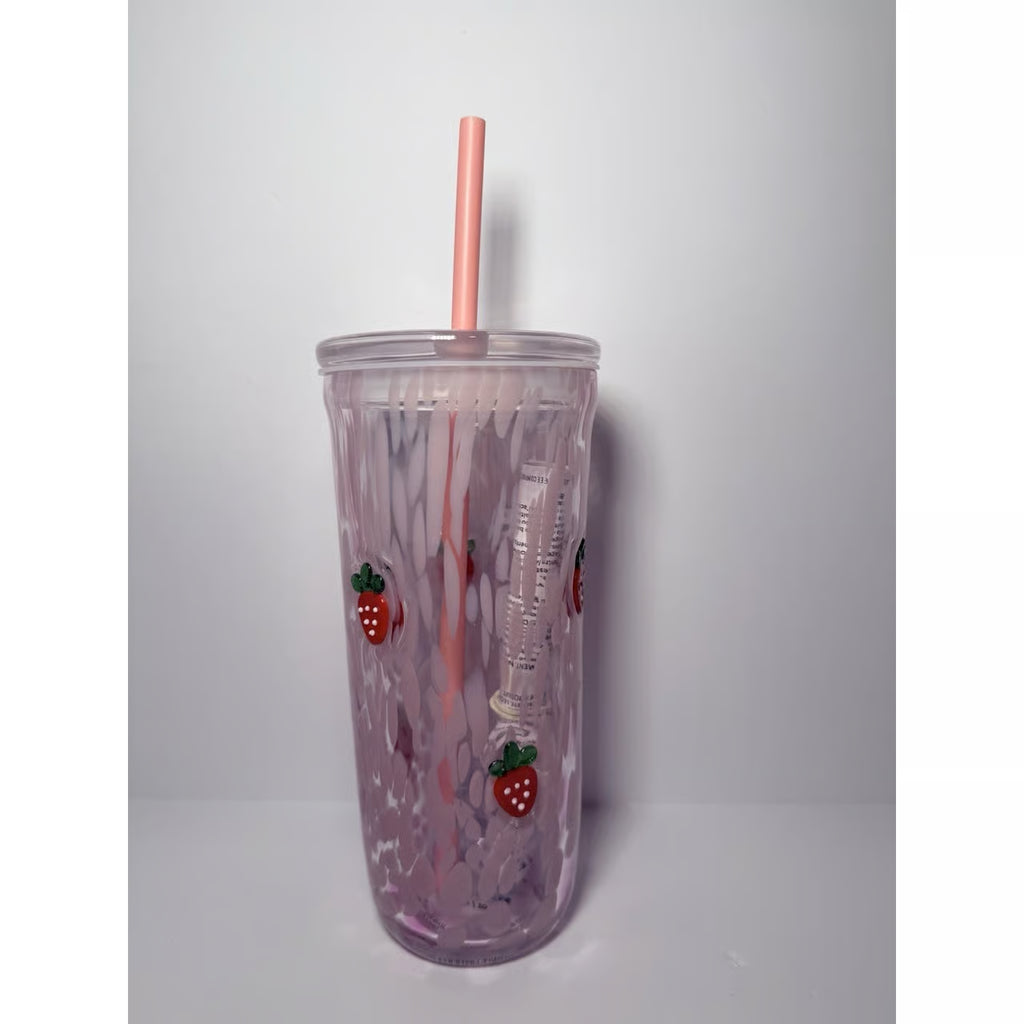 Starbucks Pink Vibes Pink Drink Strawberry Glass Cold Cup 16oz