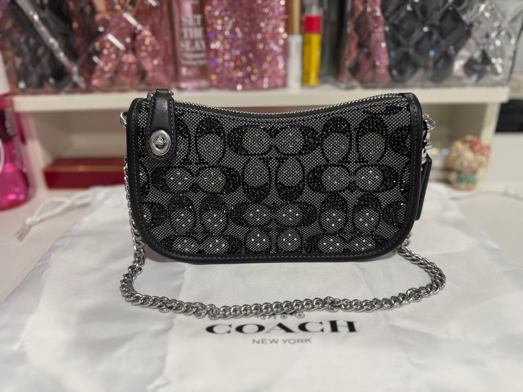 Coach Black Crystal Swinger Bag — Like New