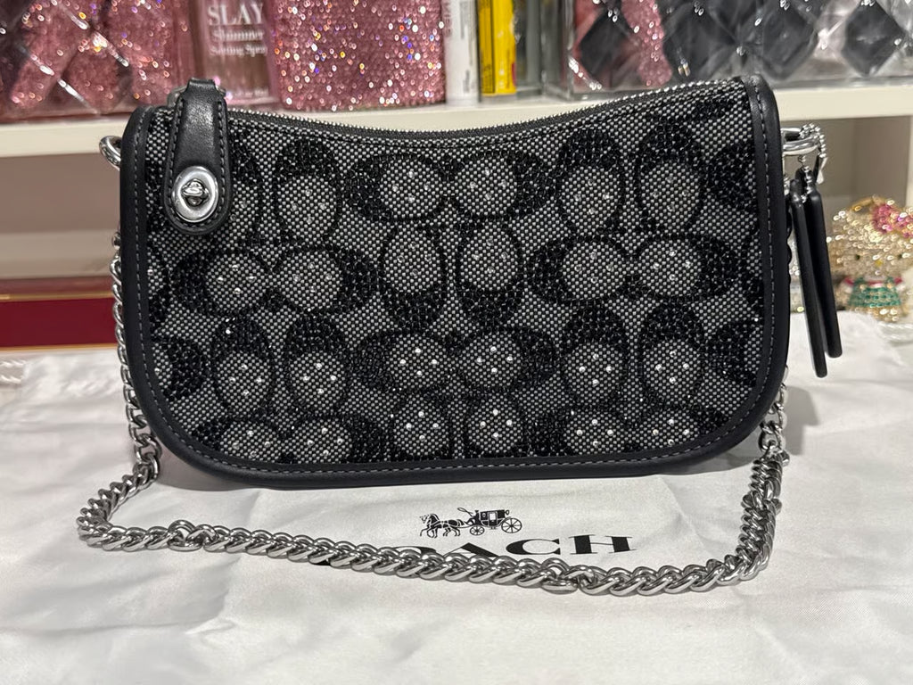 Coach Black Crystal Swinger Bag — Like New