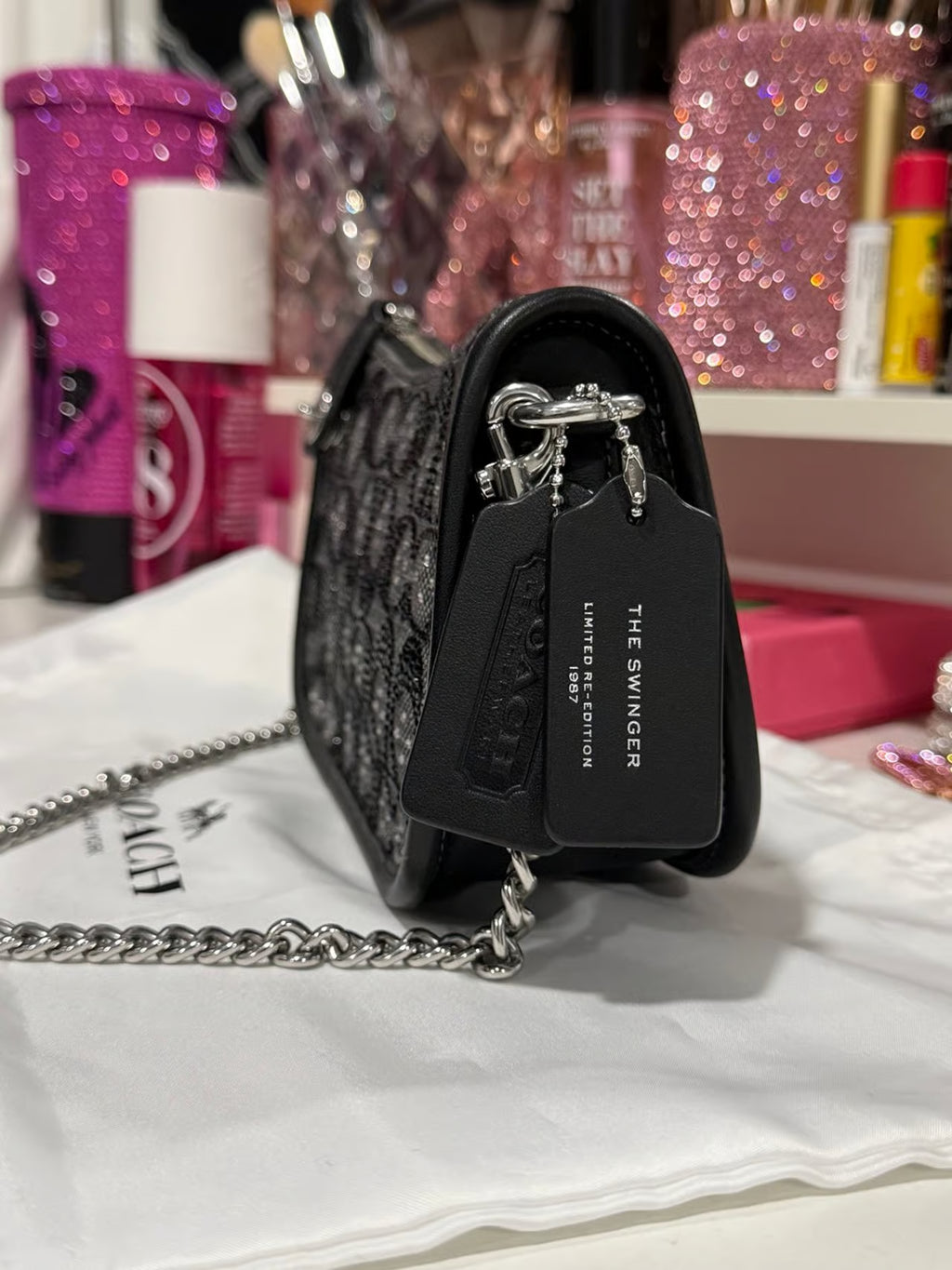 Coach Black Crystal Swinger Bag — Like New