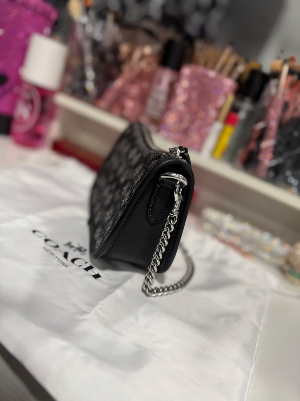 Coach Black Crystal Swinger Bag — Like New