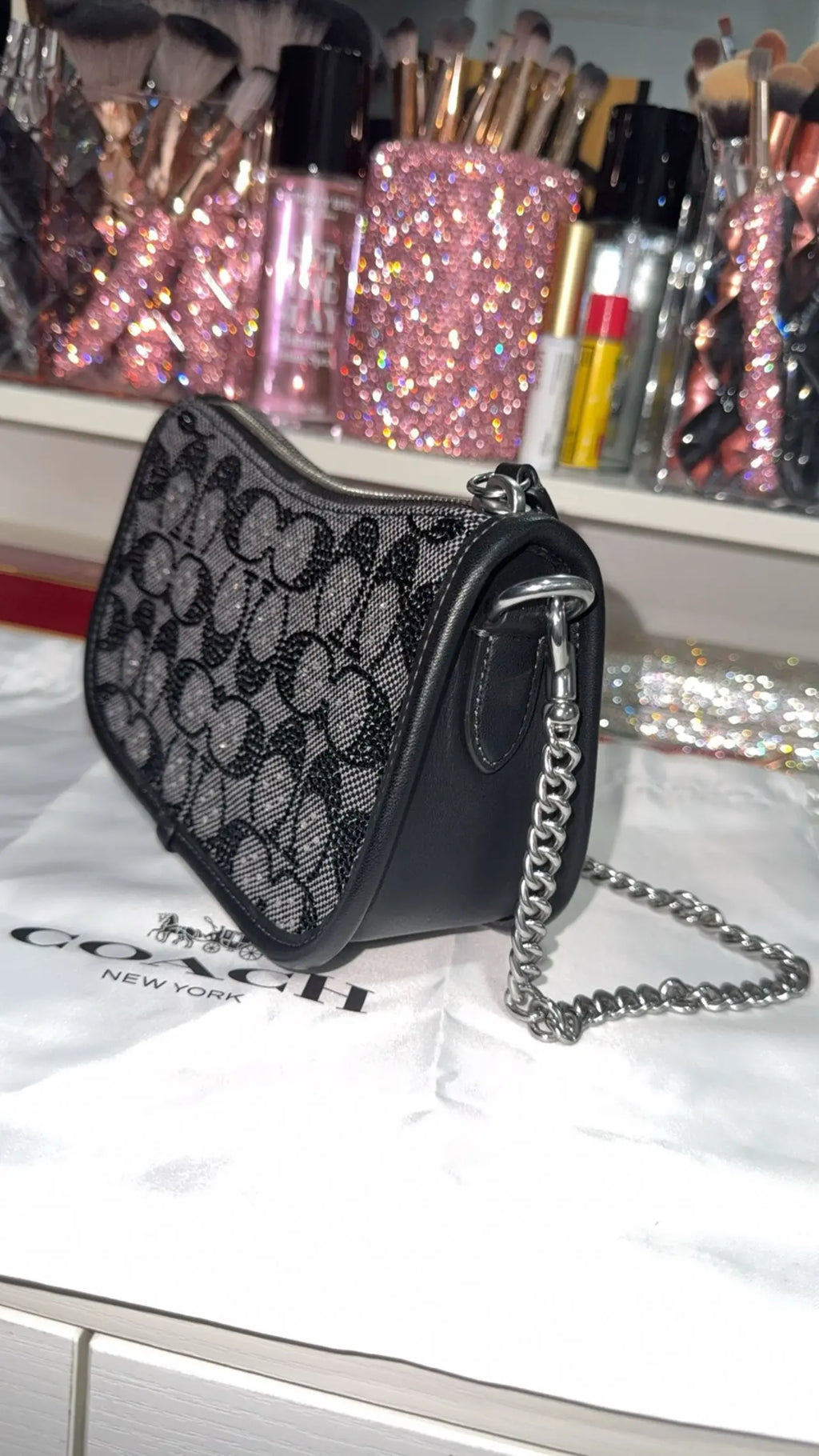 Coach Black Crystal Swinger Bag — Like New