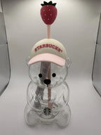 Starbucks 2026 Pink Bearista Glass Cold Cup 20oz Strawberry Straw IN HAND USA